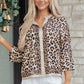 RTS Khaki Mixed Leopard Patchwork 3/4 Sleeve Loose Shirt