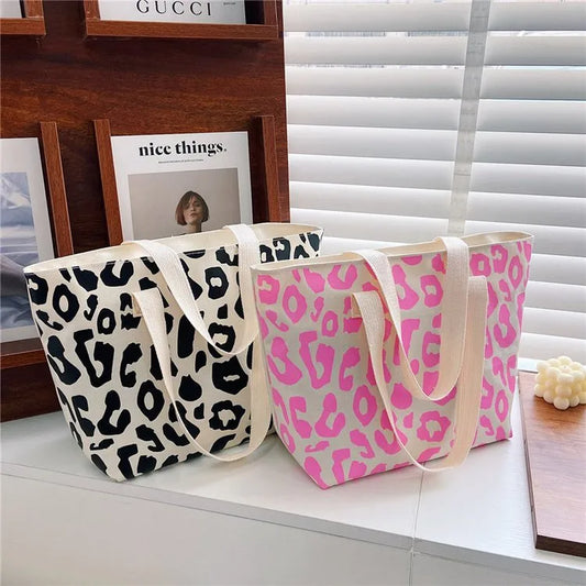 Canvas Leopard Classic Style Square Tote Bag - 2 Colors