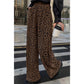 Skye Dark Brown Leopard Print Elastic High Waist Loose Corduroy Pants