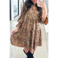 RTS Metallic Leopard Print V Neck Ruffled Sleeve Tiered Loose Mini Dress