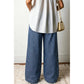 Leota Blue Polka Dot Print Button Pleated Detail Wide Leg Jeans