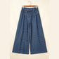 Leota Blue Polka Dot Print Button Pleated Detail Wide Leg Jeans