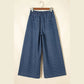 Leota Blue Polka Dot Print Button Pleated Detail Wide Leg Jeans