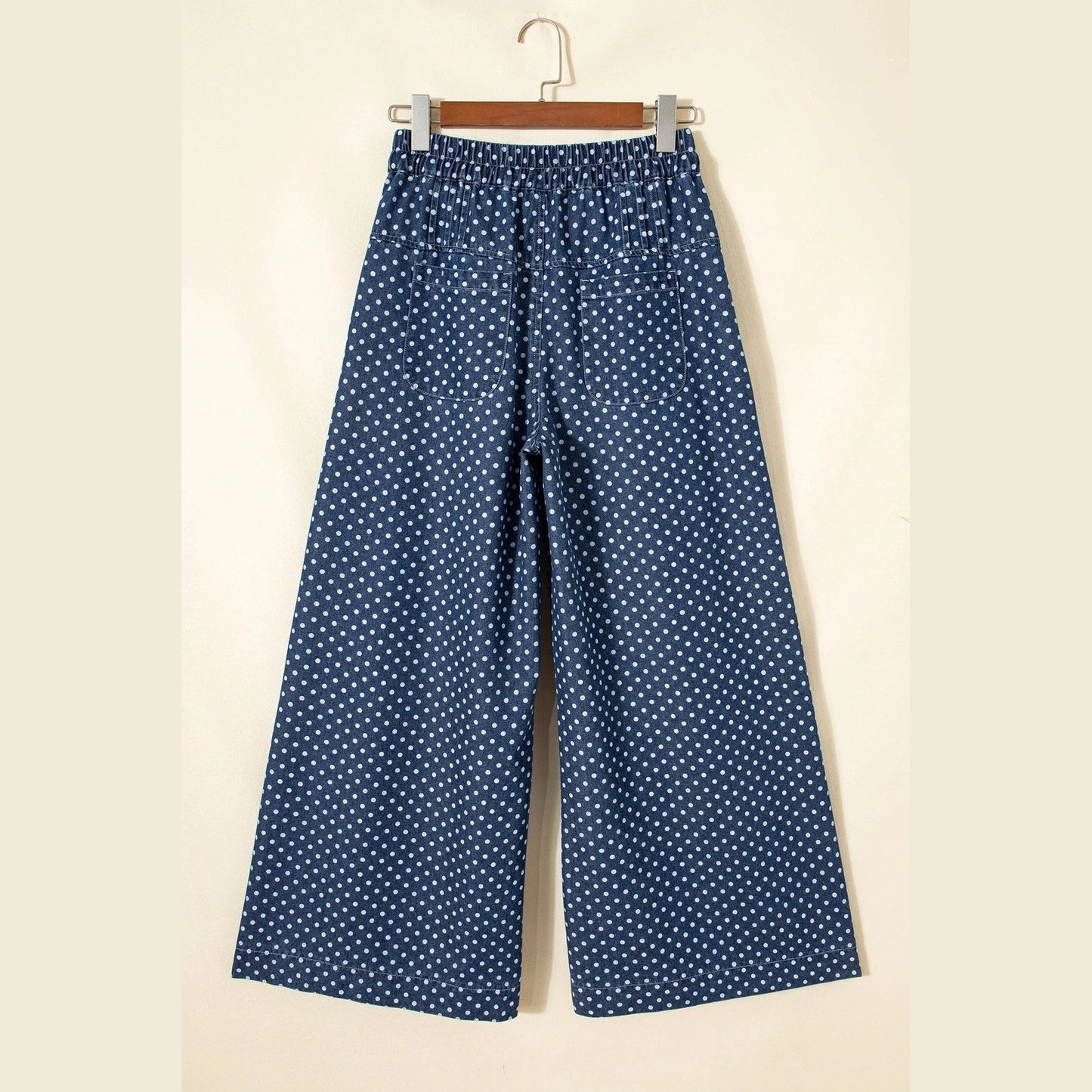 Leota Blue Polka Dot Print Button Pleated Detail Wide Leg Jeans