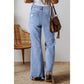 Leslee Acid Wash Raw Hem High Waist Flared Jeans