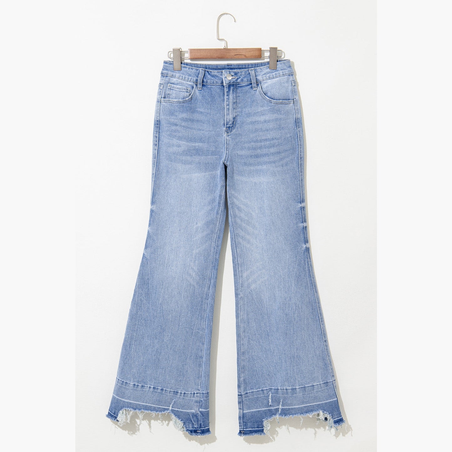 Leslee Acid Wash Raw Hem High Waist Flared Jeans