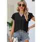 Lettie Black V Neck Ruffle Short Sleeve Blouse