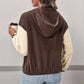 Levene Brown Contrast Trip Zipper Closure Hooded Jacket