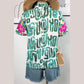 Lex Green Embroidered Puff Sleeve Frilled Neck Printed Top