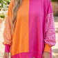 Lia Pink Colorblock Gingham Sleeve Crewneck Sweatshirt