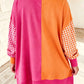 Lia Pink Colorblock Gingham Sleeve Crewneck Sweatshirt