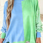 Lia Blue Colorblock Gingham Sleeve Crewneck Sweatshirt