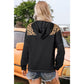Liandra Brown Leopard Patchwork Contrast Stitching Knotted Cuff Quarter Zip Hoodie