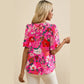 Liandra Pink Floral Short Sleeve Smocked Blouse