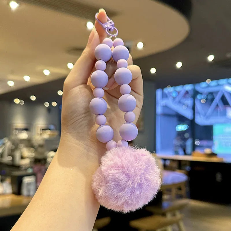 Fuzzy Pom Pom Beaded Bag Charm