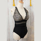 Lilah Brown Leopard Mesh Insert V Neck High Waist Monokini