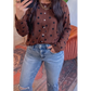 Lilliana Brown Polka Dot Button Front Long Sleeve Casual Shirt
