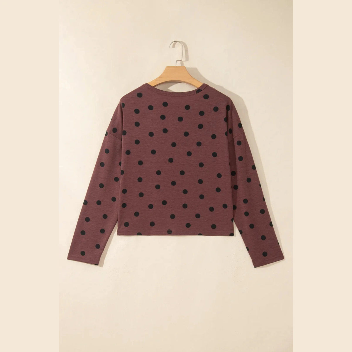Lilliana Brown Polka Dot Button Front Long Sleeve Casual Shirt