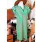 Lilybeth Green Stripe Print Contrast Collar Split Neck Flutter Sleeve Short Dress