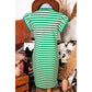 Lilybeth Green Stripe Print Contrast Collar Split Neck Flutter Sleeve Short Dress