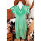 Lilybeth Green Stripe Print Contrast Collar Split Neck Flutter Sleeve Short Dress