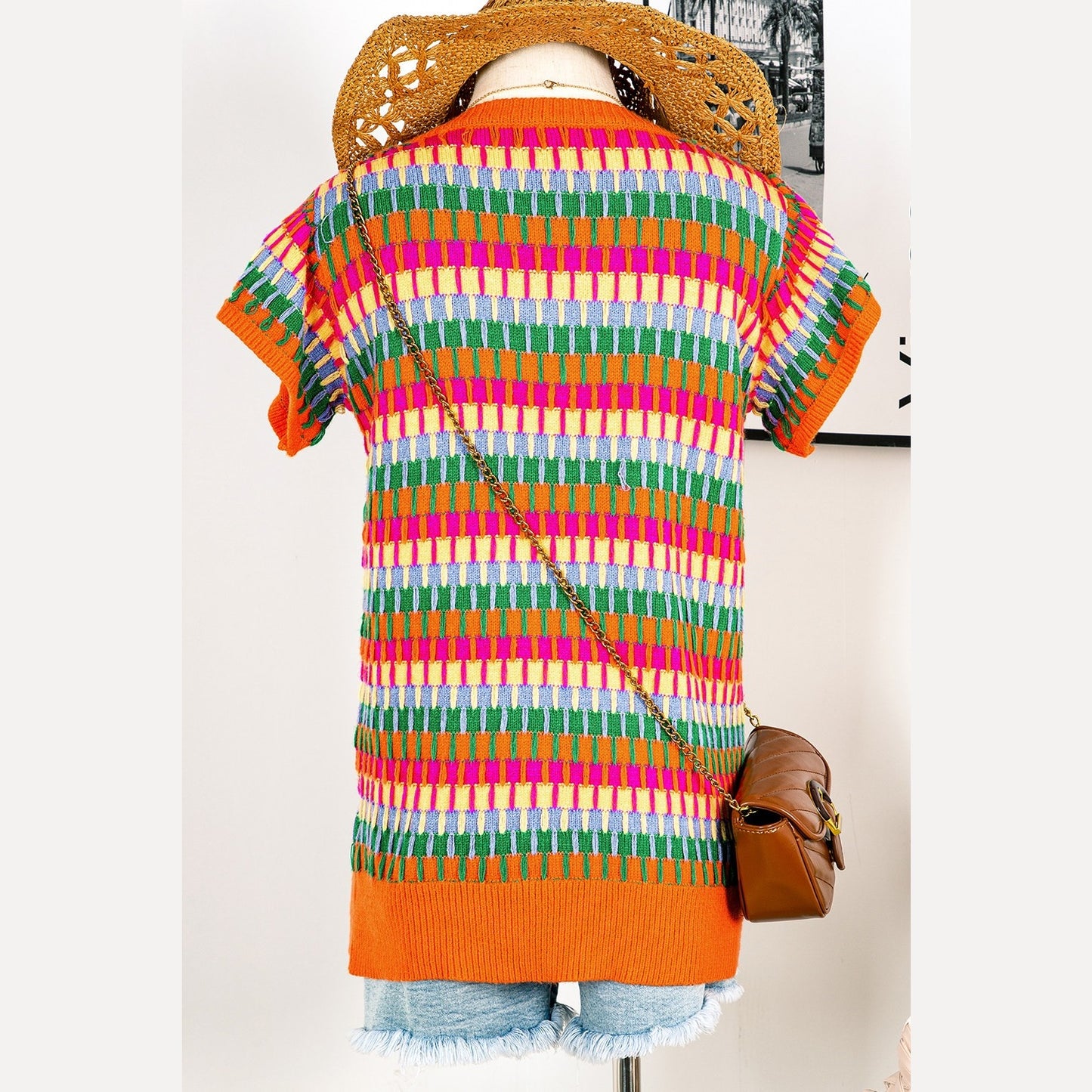 REDUCED!!!  Lisa Orange Multi Flutter Sleeve Knitted Sweater Top  REDUCED!!!