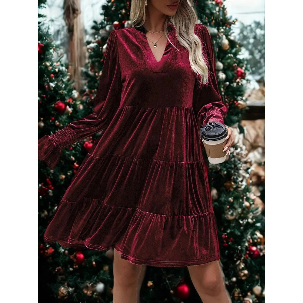 Lisanne Red Velvet Tiered Mini Dress