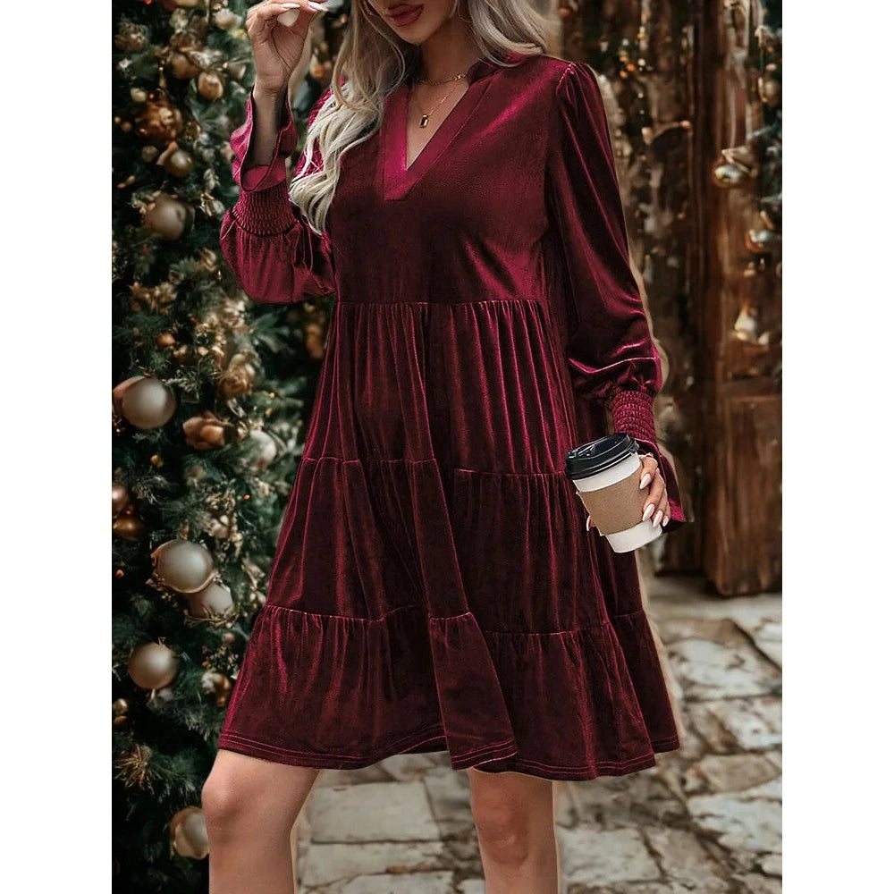Lisanne Red Velvet Tiered Mini Dress