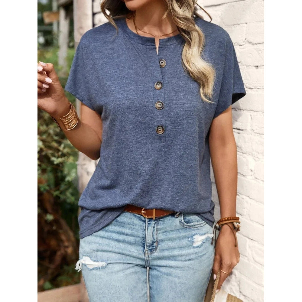 Lise Blue Relaxed Henley Top