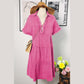 Lisette Strawberry Pink Mineral Wash Crinkle Split Neck Raw Hem Tiered Dress