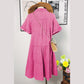 Lisette Strawberry Pink Mineral Wash Crinkle Split Neck Raw Hem Tiered Dress