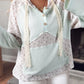 Lisha Textured Floral Patchwork Button Hooded Long Sleeve Top
