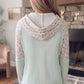 Lisha Textured Floral Patchwork Button Hooded Long Sleeve Top