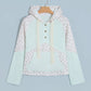 Lisha Textured Floral Patchwork Button Hooded Long Sleeve Top