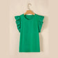Lisha Green Embroidered Ruffled Sleeve Slim Fit Crew Neck Top