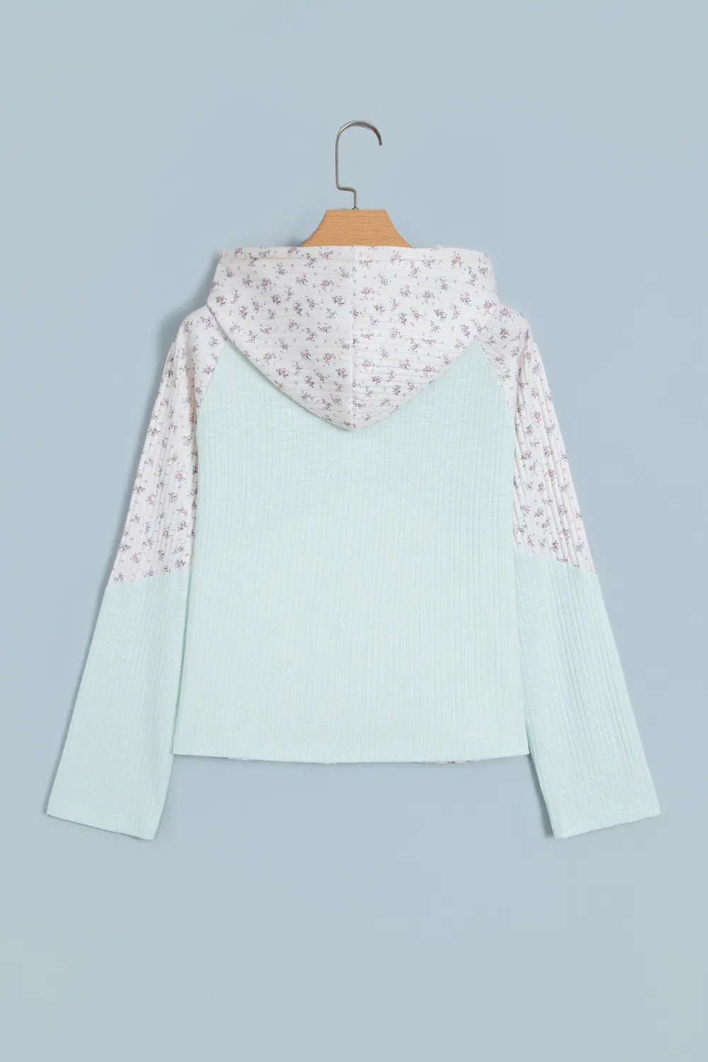 Lisha Textured Floral Patchwork Button Hooded Long Sleeve Top
