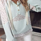 Lisha Textured Floral Patchwork Button Hooded Long Sleeve Top