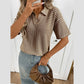 Lissy Mocha Stripe Polo Knit Top