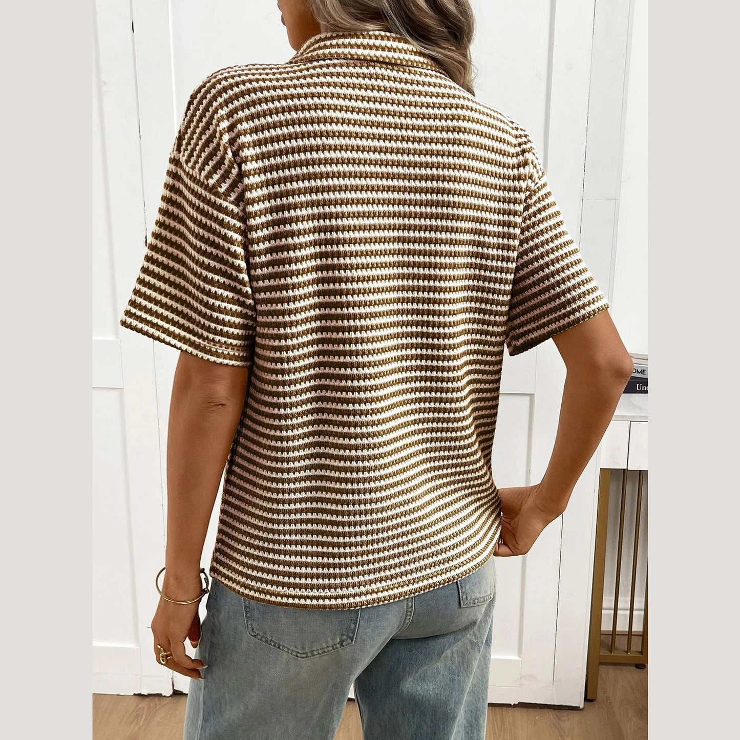 Lissy Mocha Stripe Polo Knit Top
