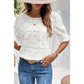 Livy White Flower Eyelet Jacquard Keyhole Flounce Sleeve Top