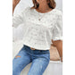 Livy White Flower Eyelet Jacquard Keyhole Flounce Sleeve Top