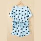 Liz Blue Polka Dot Print Loose Tee Drawstring Elastic Waist Short Set