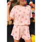 Liz Pink Polka Dot Print Loose Tee Drawstring Elastic Waist Short Set