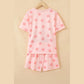 Liz Pink Polka Dot Print Loose Tee Drawstring Elastic Waist Short Set