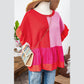 Liza Tomato Red Mix Knitted Patchwork Ruffle Trim Loose Sweater