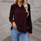 Lizza Wine Button Up Curved Hem Blouse