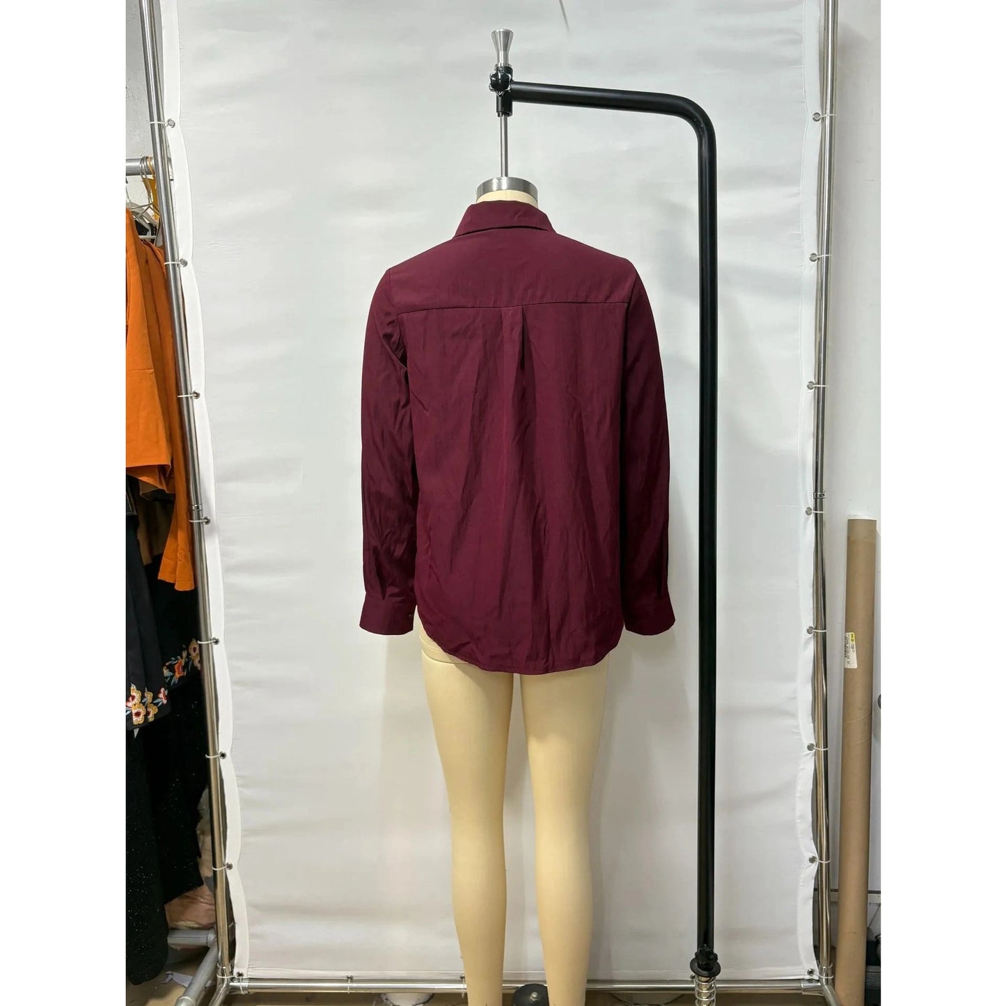 Lizza Wine Button Up Curved Hem Blouse