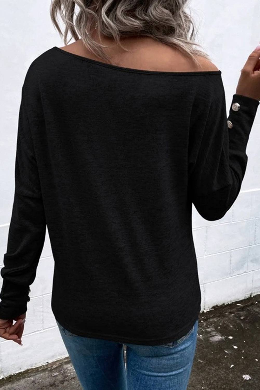 London Black Asymmetrical Cut Out Buttoned Long Sleeve Top