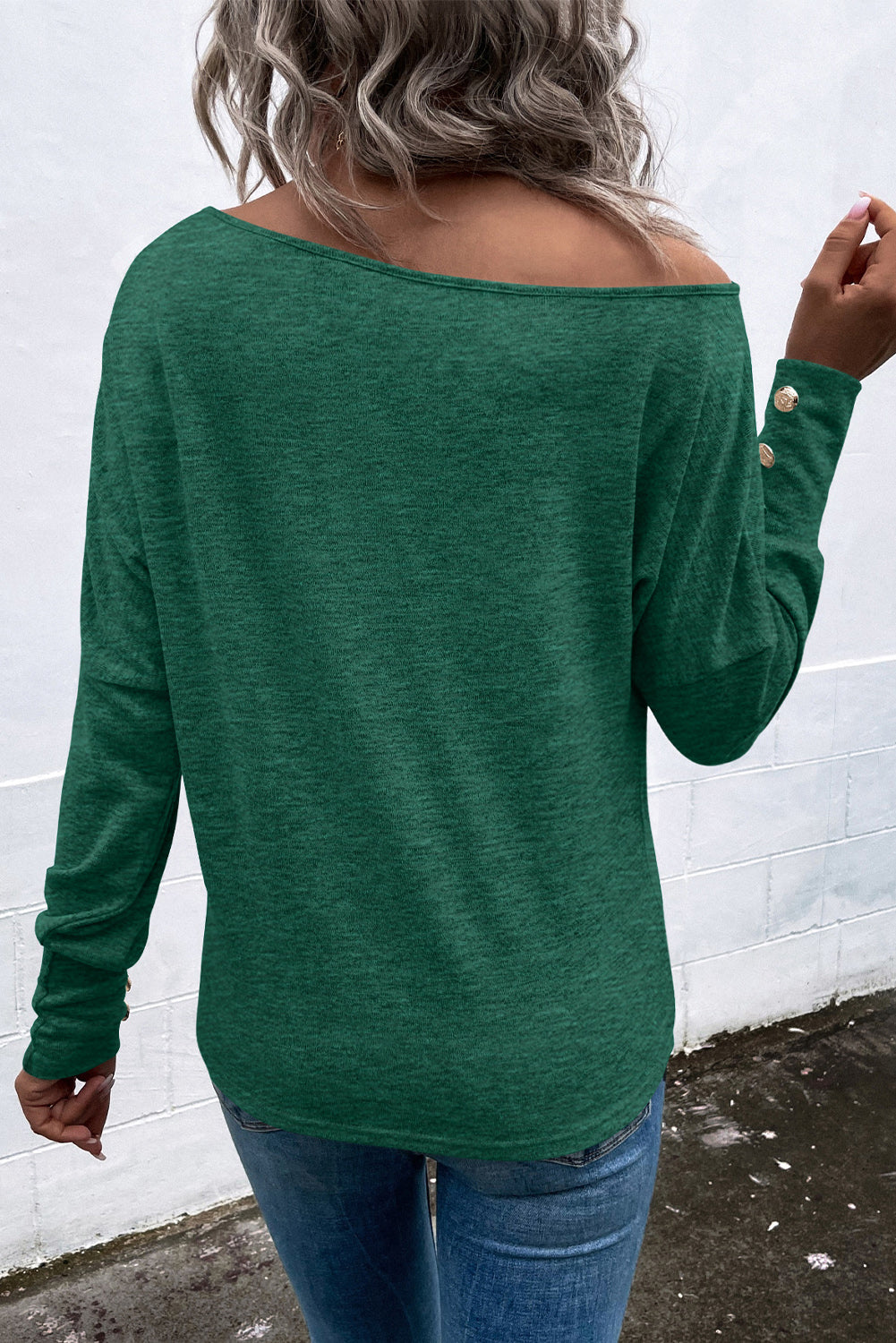 London Green Asymmetrical Cut Out Buttoned Long Sleeve Top