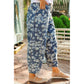 Loreli Sky Blue Dainty Floral Printed Drawstring Barrel Jeans
